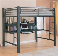 Sturdy wood and metal work stations with twin and full bunks. Only Hardwood