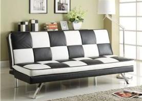 This convertible sofa has a retro look.