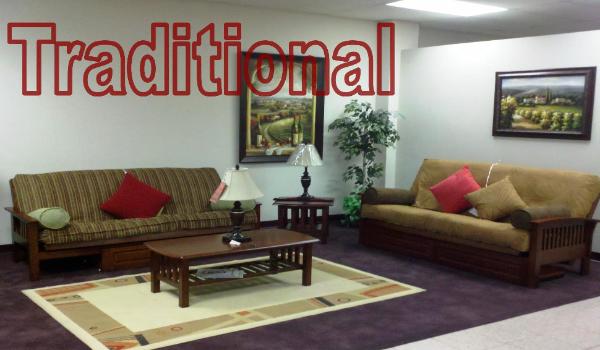 Beautiful hardwood futon room grouping proves entire rooms can be affordable, comfortable, and more practical as this grooping can sleep 4 adults!