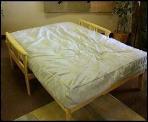 This shows our Lounger pulled out into a bed- With 2 piece mattress you just add the second piece on the end!
